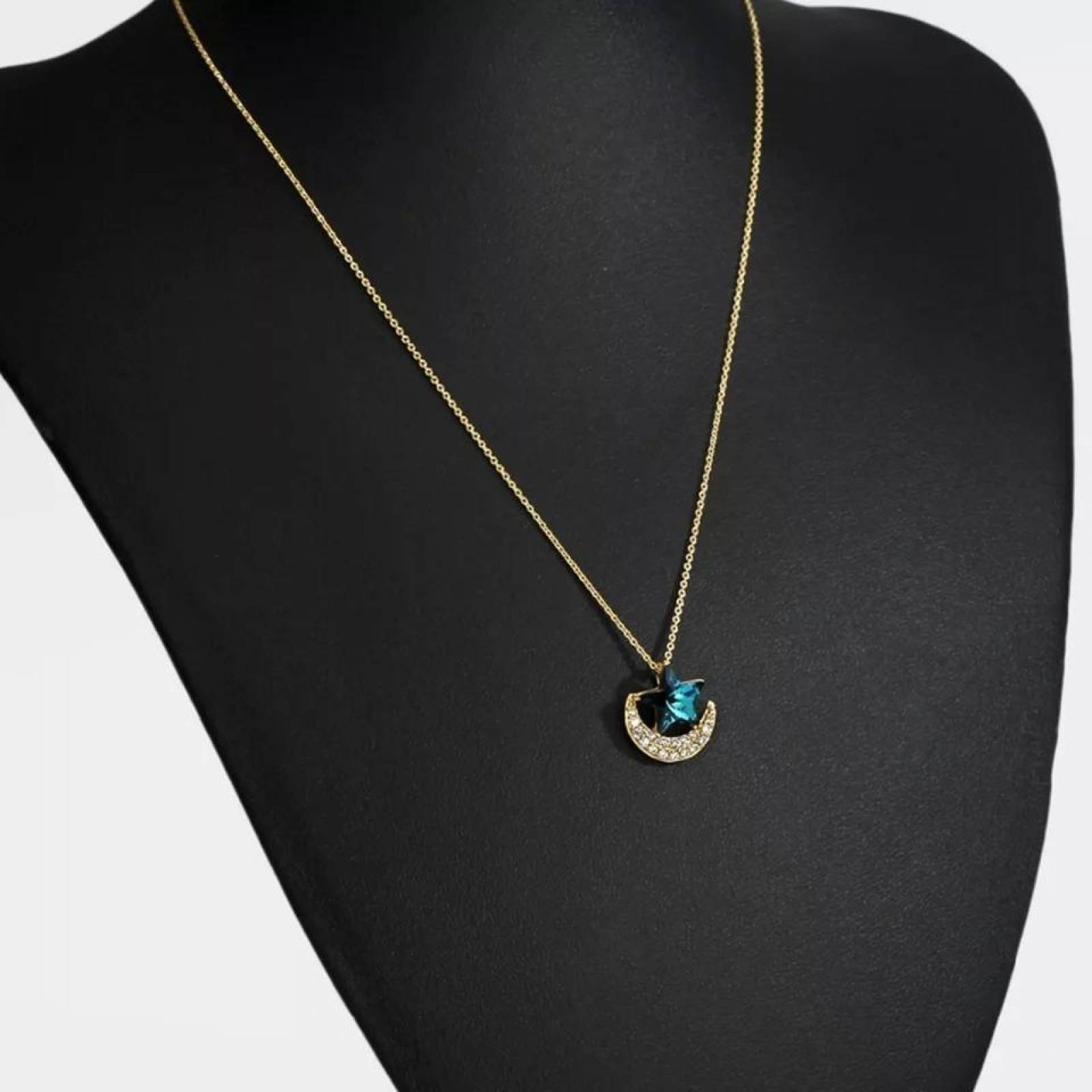 CRISTAL AMOR - Collar Luna Estrella Oro 18k Laminado Cristales  