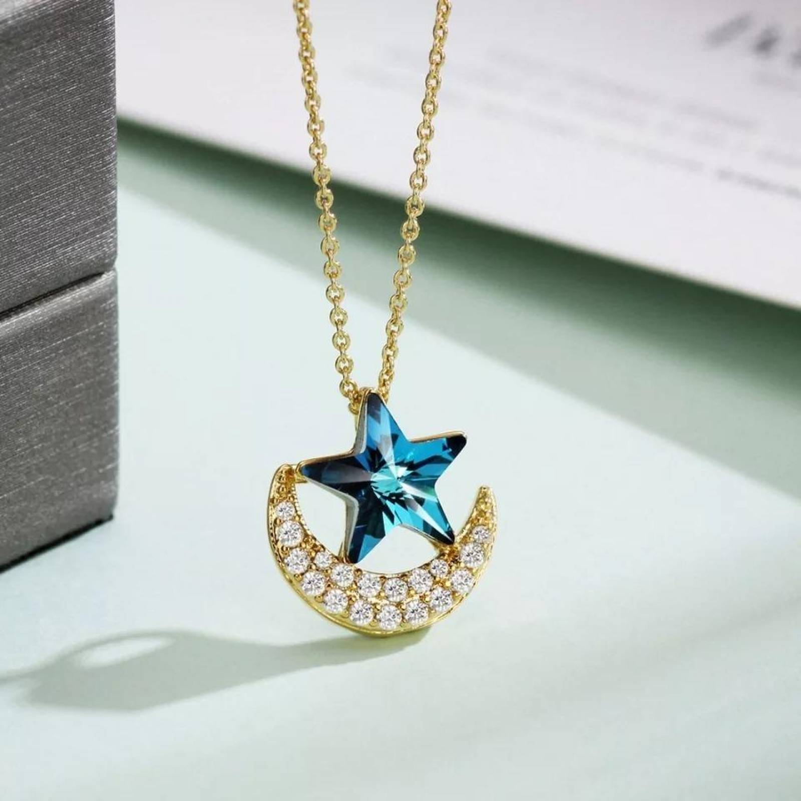 CRISTAL AMOR - Collar Luna Estrella Oro 18k Laminado Cristales  