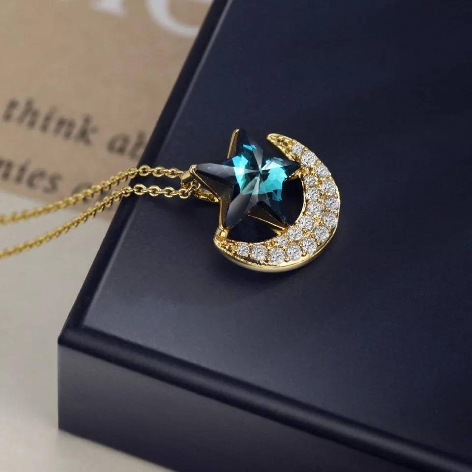 CRISTAL AMOR - Collar Luna Estrella Oro 18k Laminado Cristales  