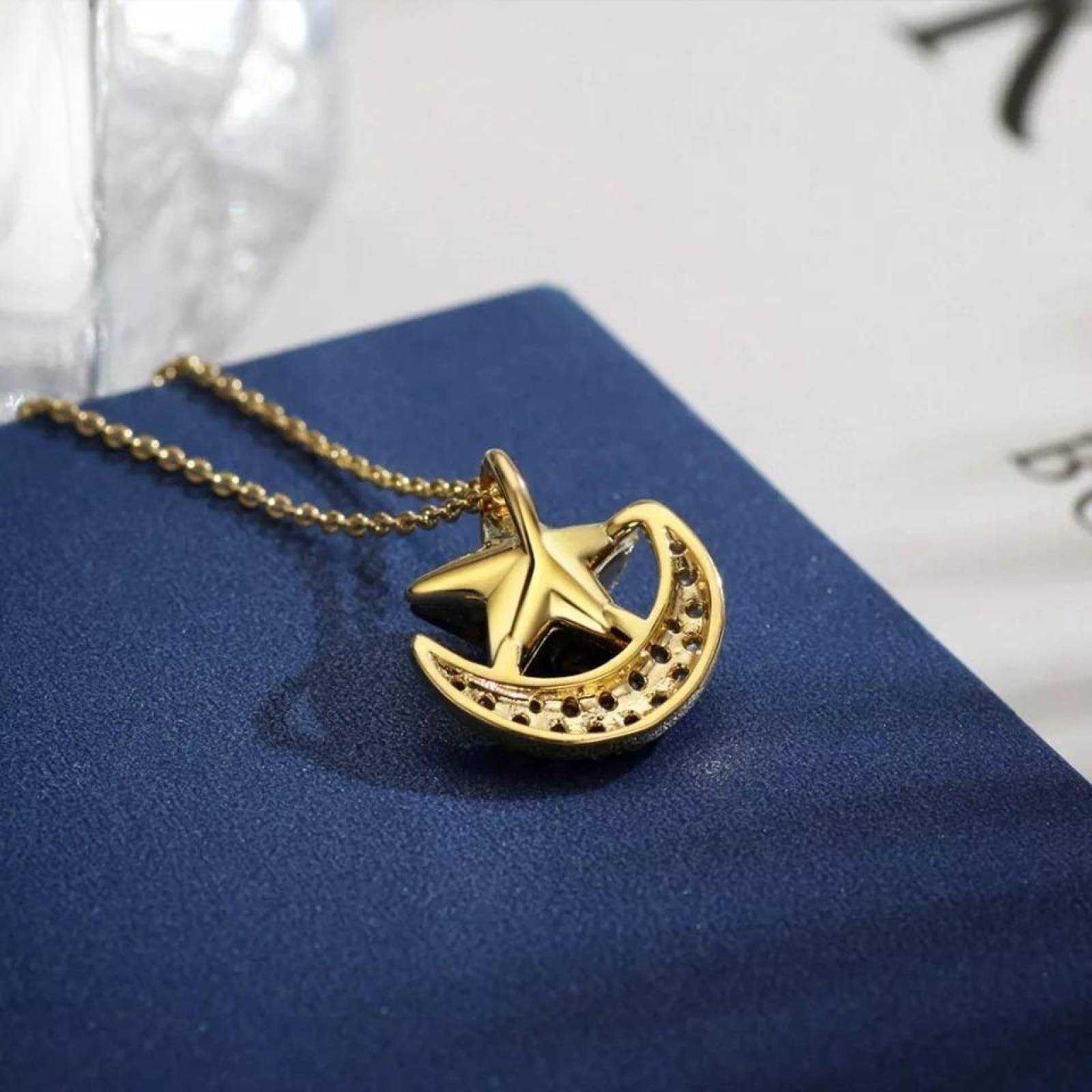 CRISTAL AMOR - Collar Luna Estrella Oro 18k Laminado Cristales  