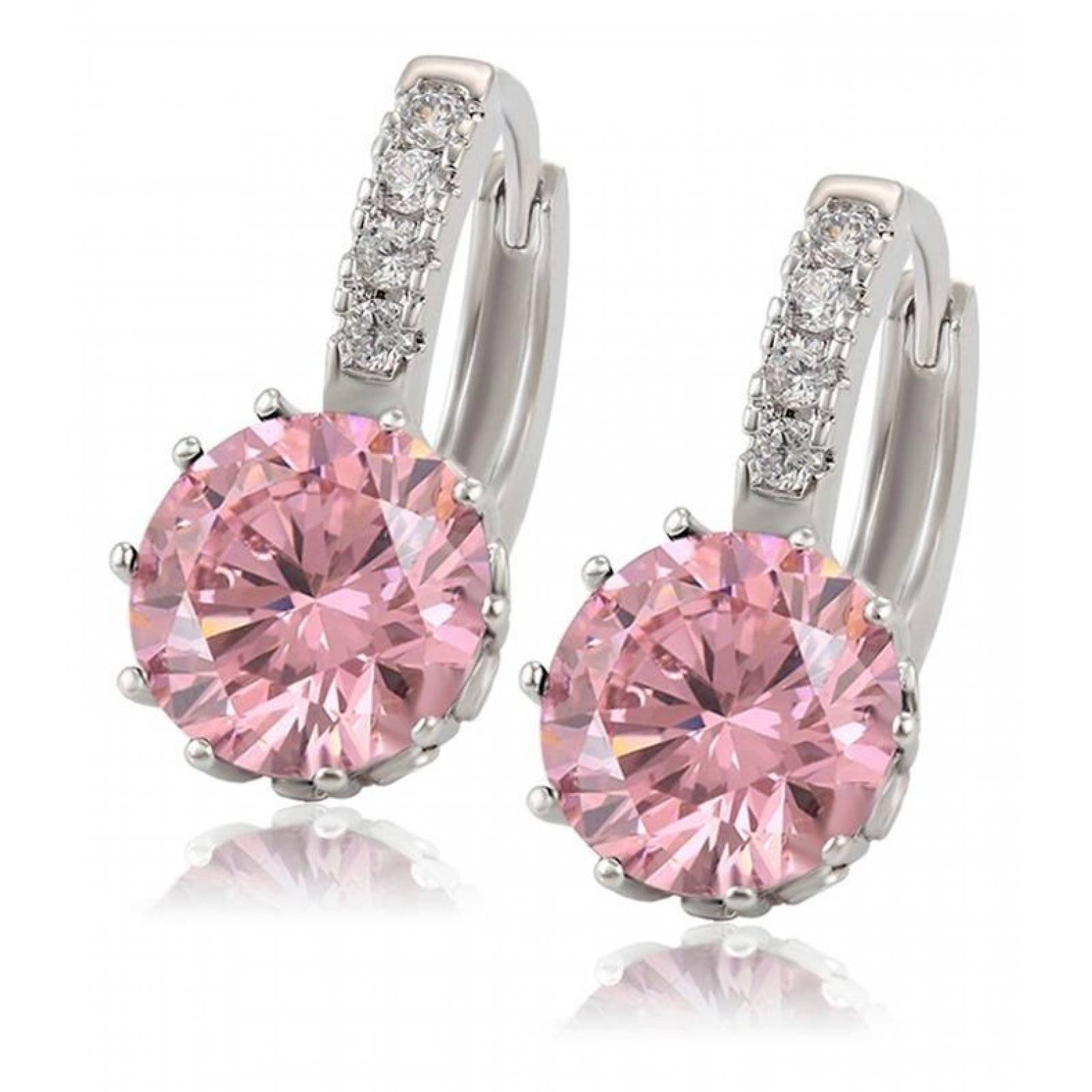 CRISTAL AMOR - Aretes Arracadas Oro 14k Laminado Brillante Cristal  Rosa