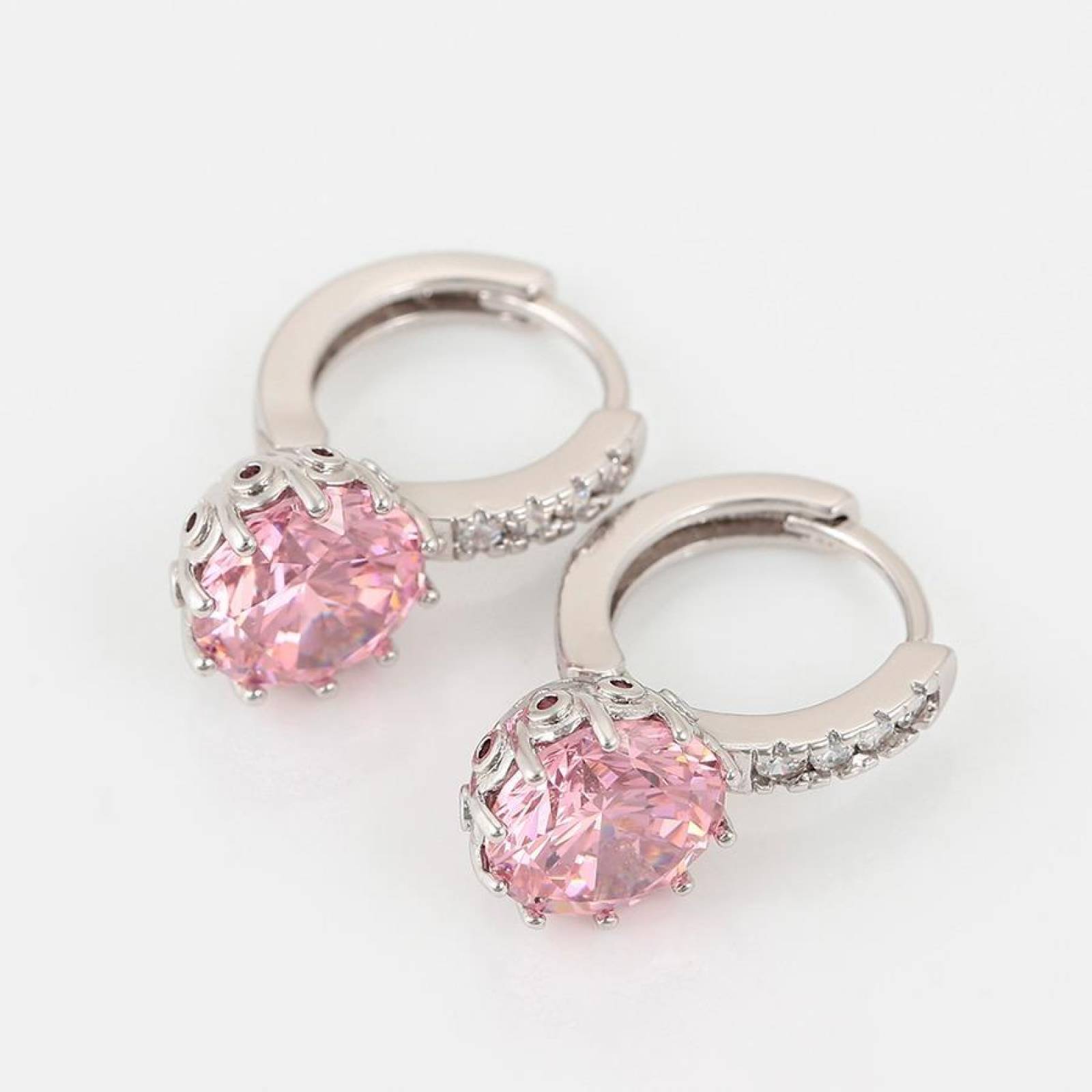 CRISTAL AMOR - Aretes Arracadas Oro 14k Laminado Brillante Cristal  Rosa