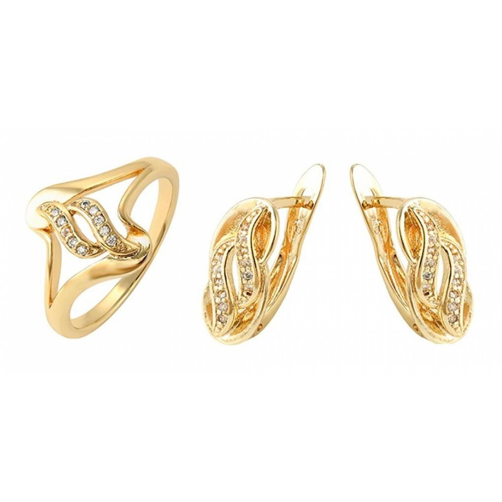 CRISTAL AMOR - Aretes Y Anillo Cristal Oro Laminado Regalo 10 Mayo Mamá Dorado 7