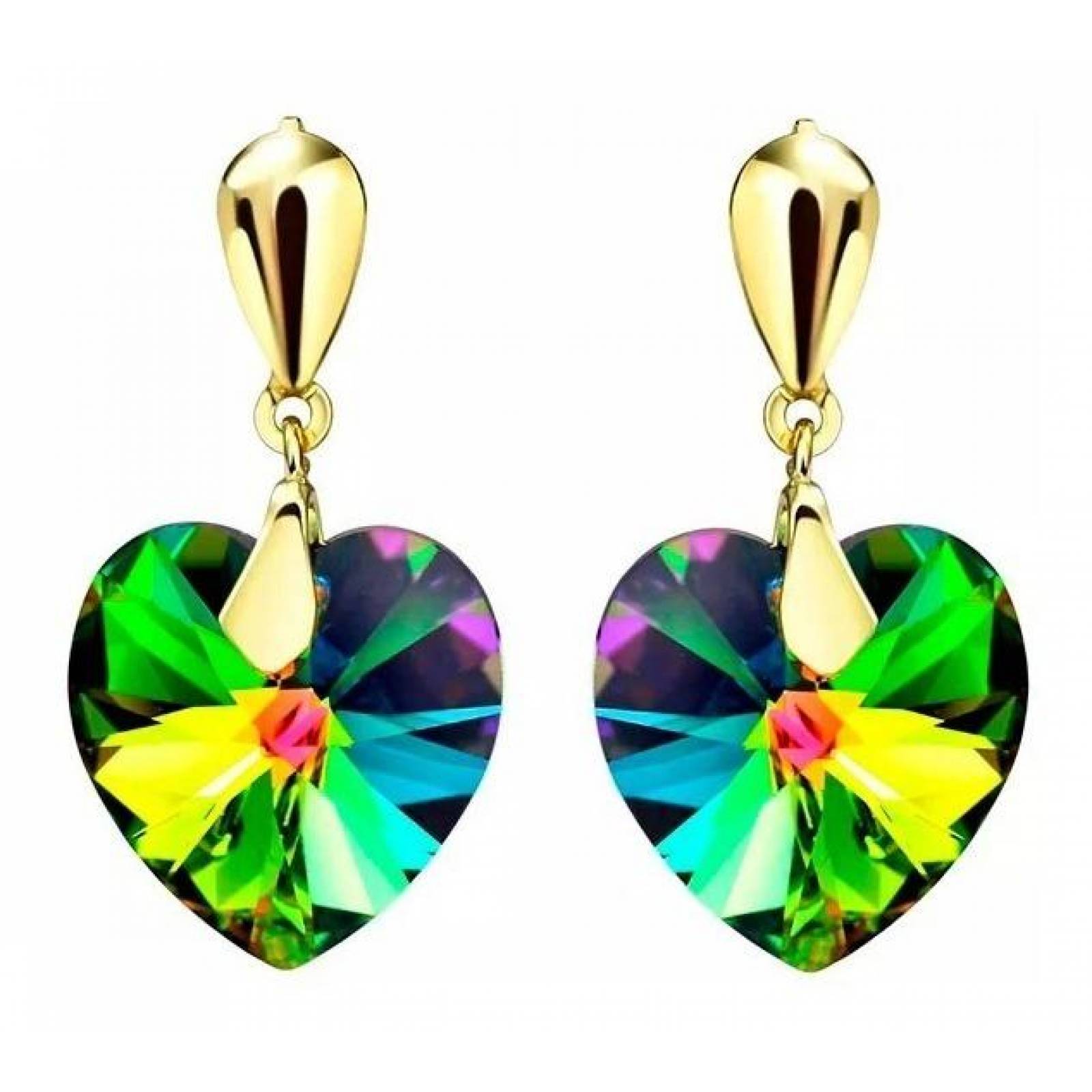 CRISTAL AMOR - Aretes Corazón Tornasol De Cristales Oro 18k Laminado