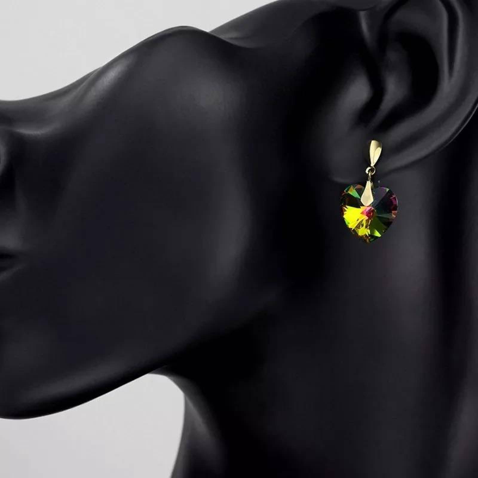 CRISTAL AMOR - Aretes Corazón Tornasol De Cristales Oro 18k Laminado