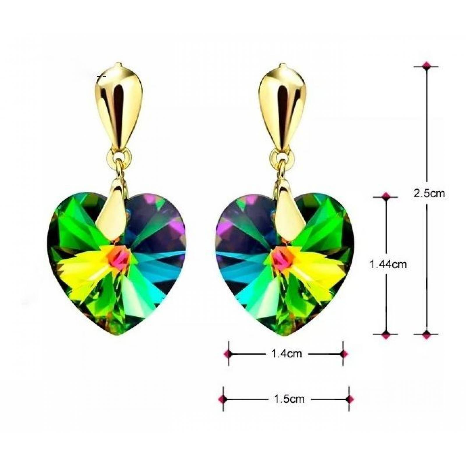 CRISTAL AMOR - Aretes Corazón Tornasol De Cristales Oro 18k Laminado
