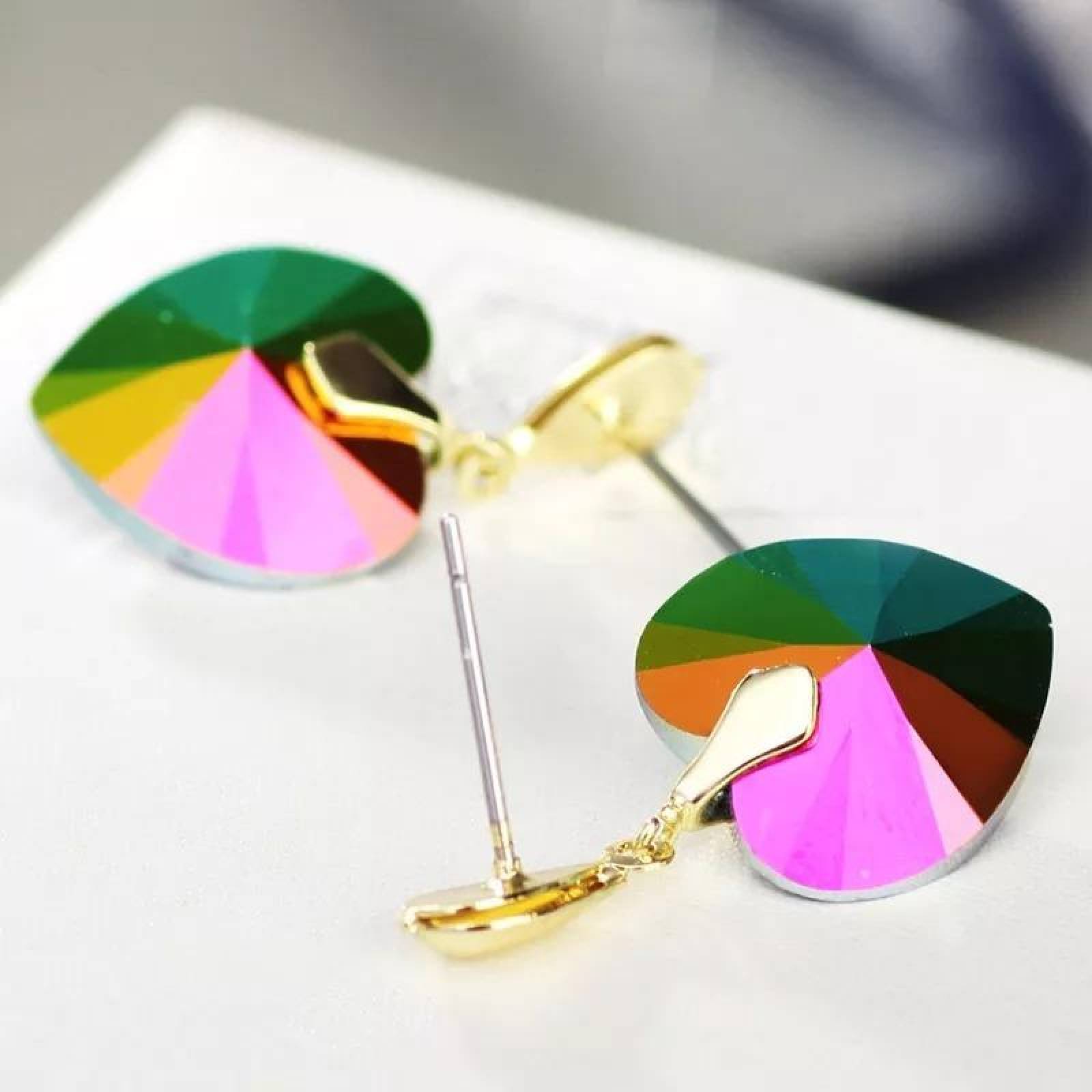 CRISTAL AMOR - Aretes Corazón Tornasol De Cristales Oro 18k Laminado