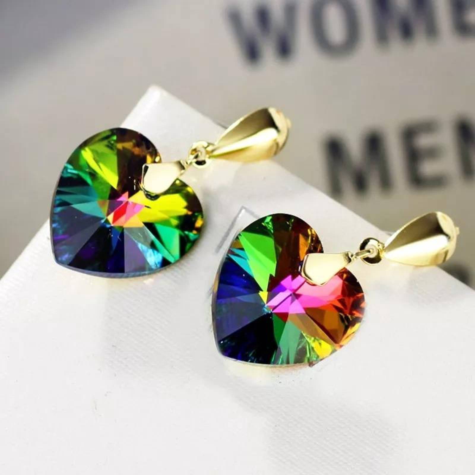 CRISTAL AMOR - Aretes Corazón Tornasol De Cristales Oro 18k Laminado