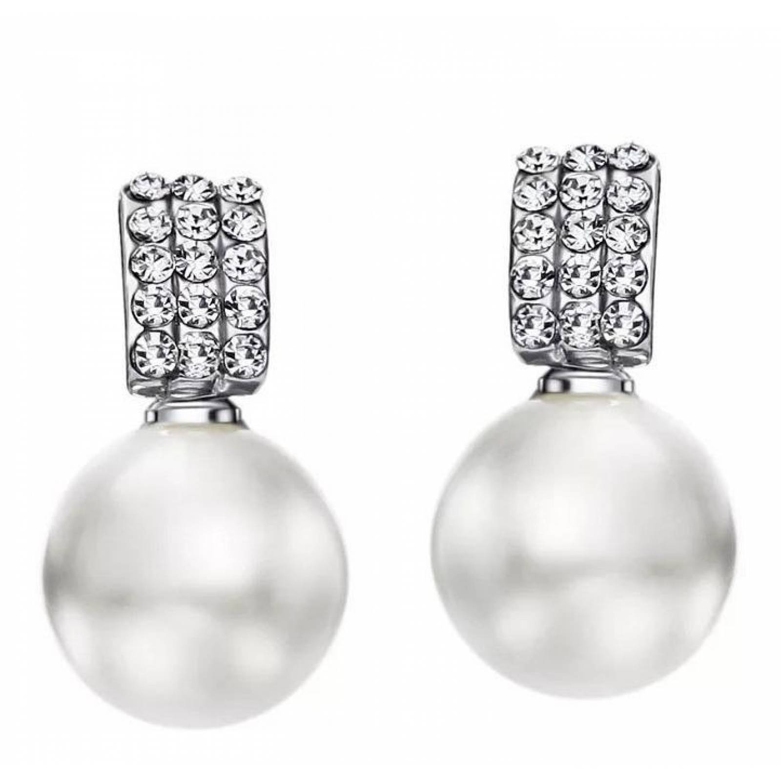 CRISTAL AMOR - Aretes Con Perlas Cultivadas Y Cristal Oro 18k Laminado 