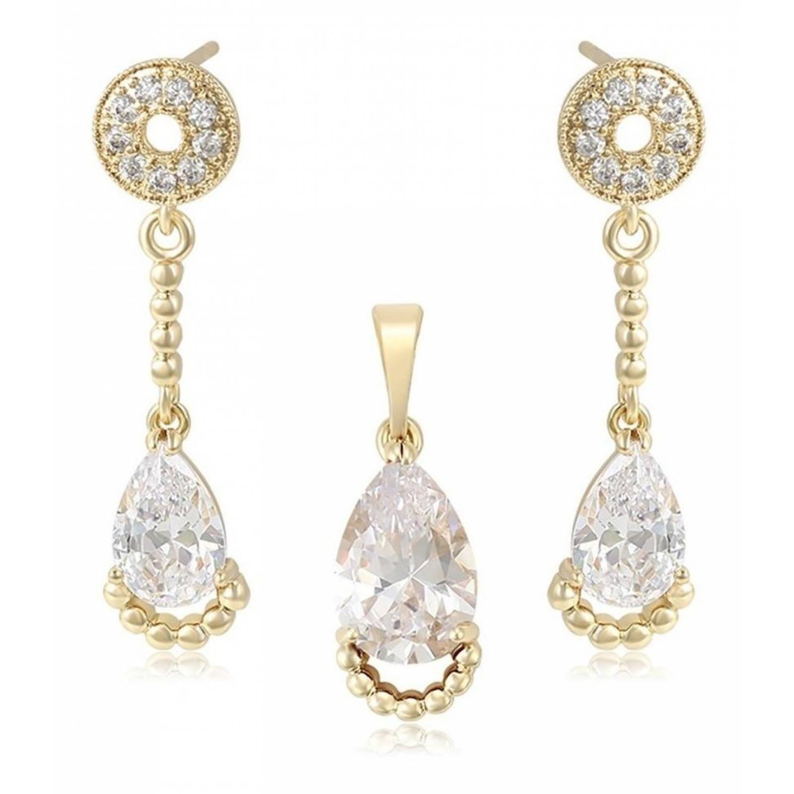 CRISTAL AMOR - Set Cristal Collar Y Aretes Oro Laminado 14k Blanco