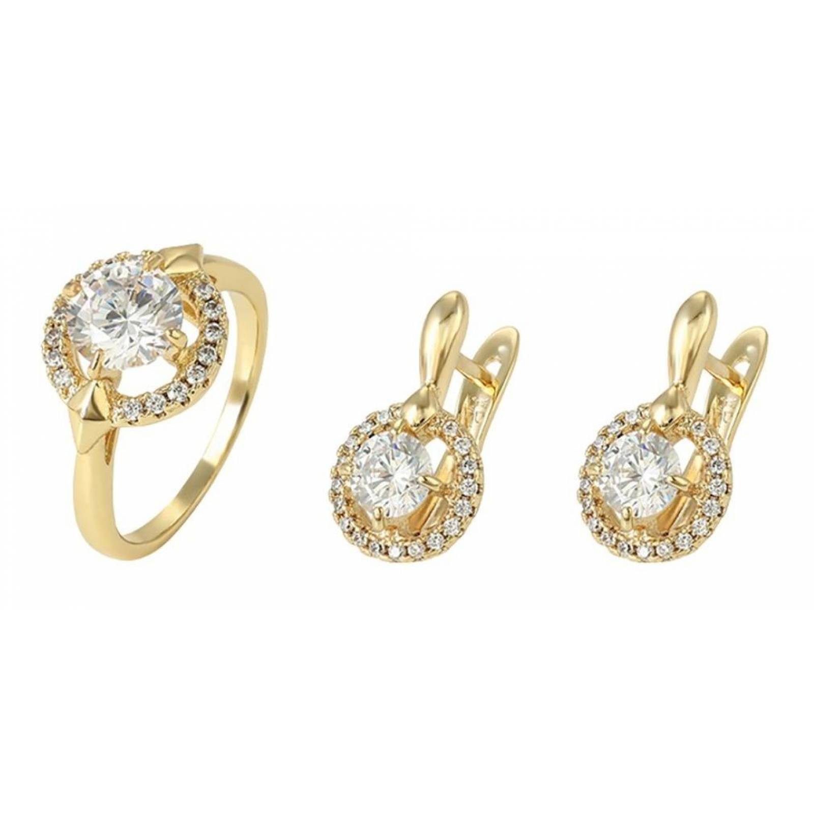 CRISTAL AMOR - Aretes Y Anillo En Oro Laminado Con Cristales  Dorado 7