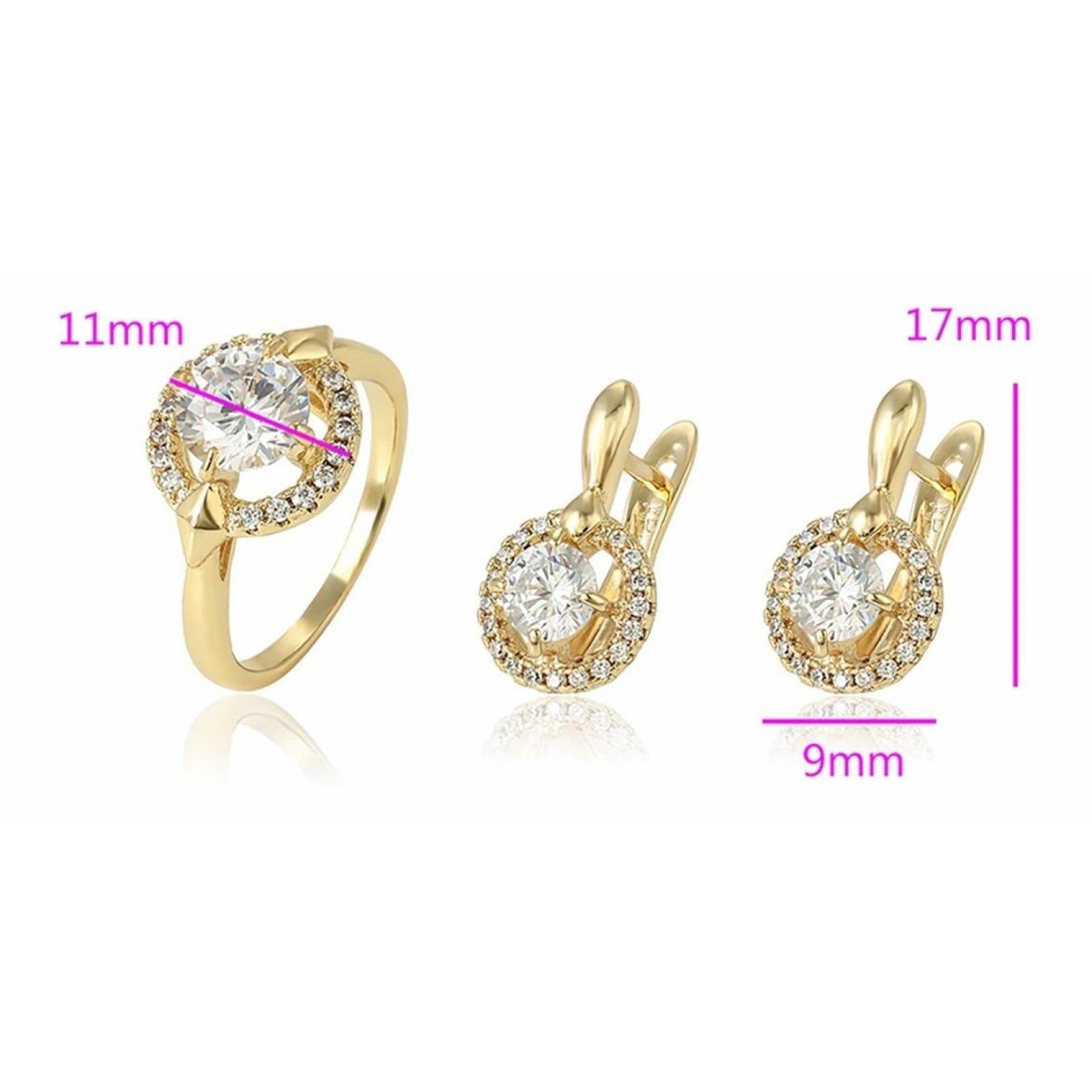 CRISTAL AMOR - Aretes Y Anillo En Oro Laminado Con Cristales  Dorado 7