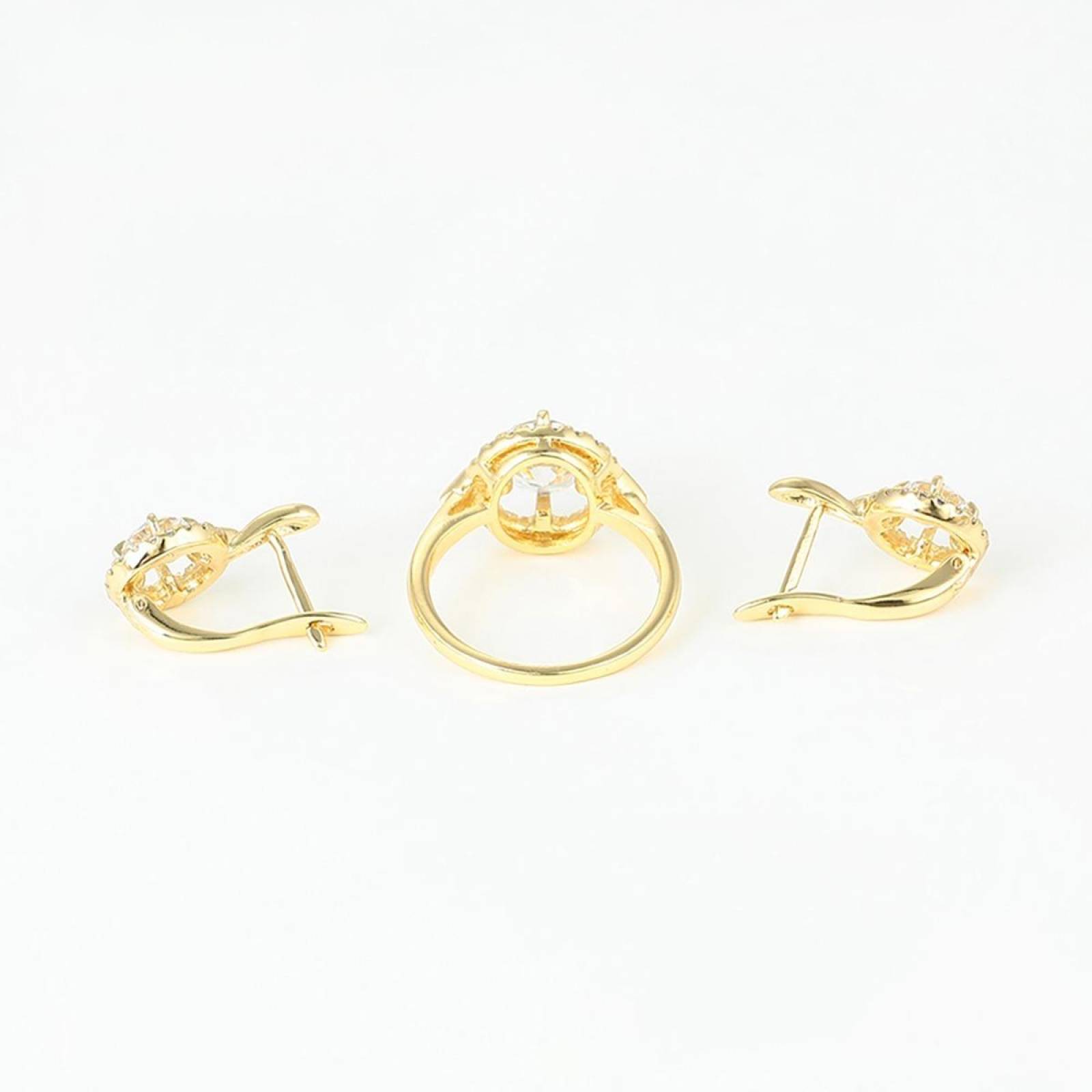 CRISTAL AMOR - Aretes Y Anillo En Oro Laminado Con Cristales  Dorado 7