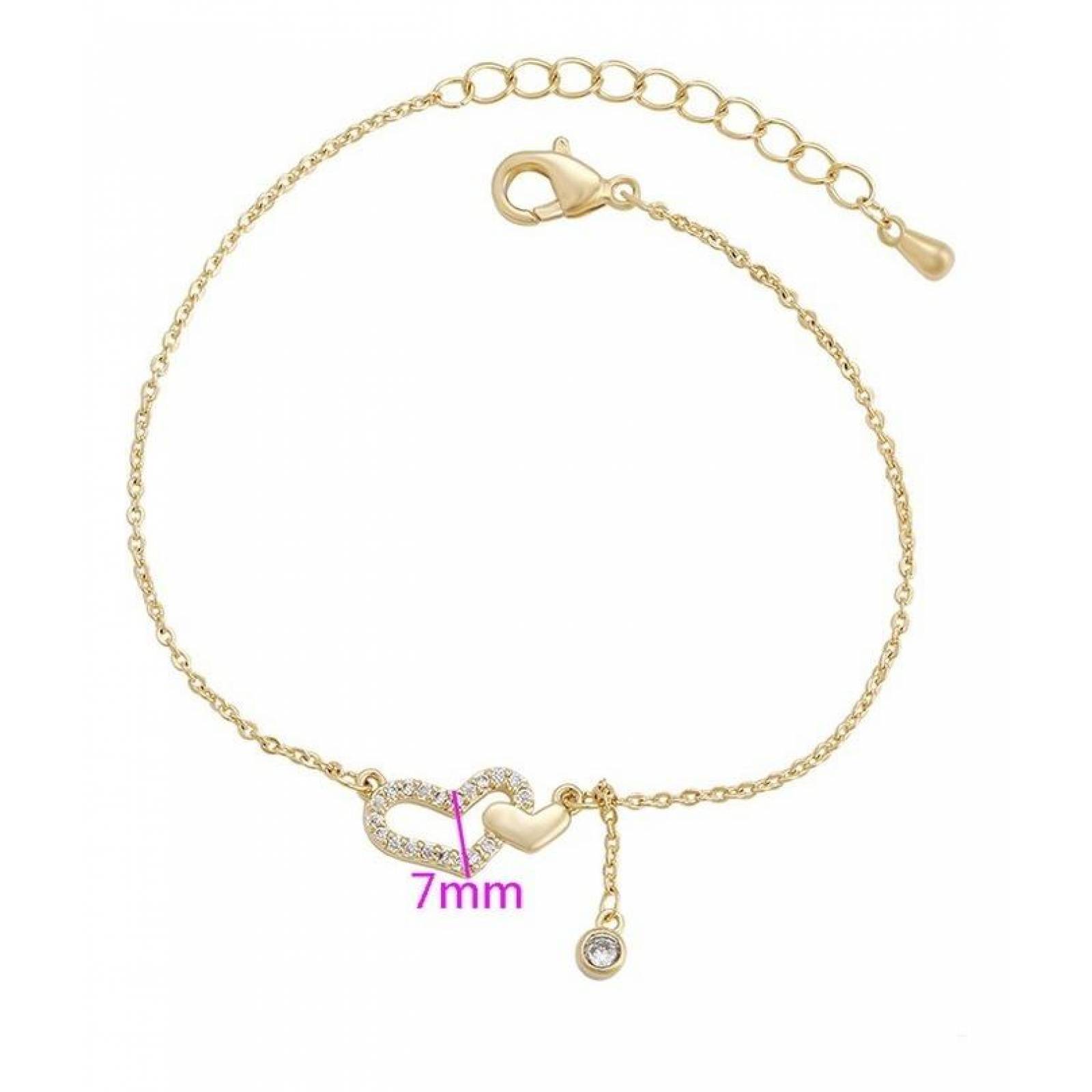 CRISTAL AMOR - Pulsera Corazones Entrelazados Cristal Oro 14k Laminado 