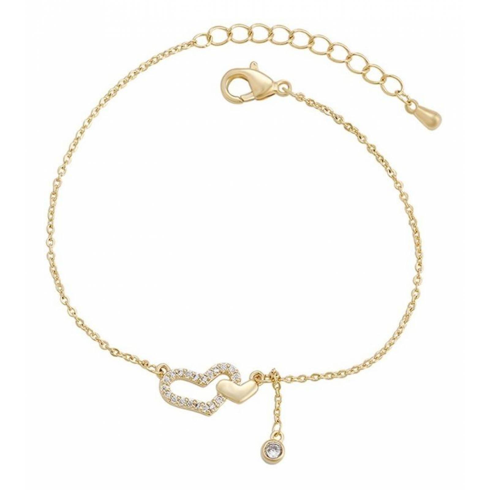 CRISTAL AMOR - Pulsera Corazones Entrelazados Cristal Oro 14k Laminado 