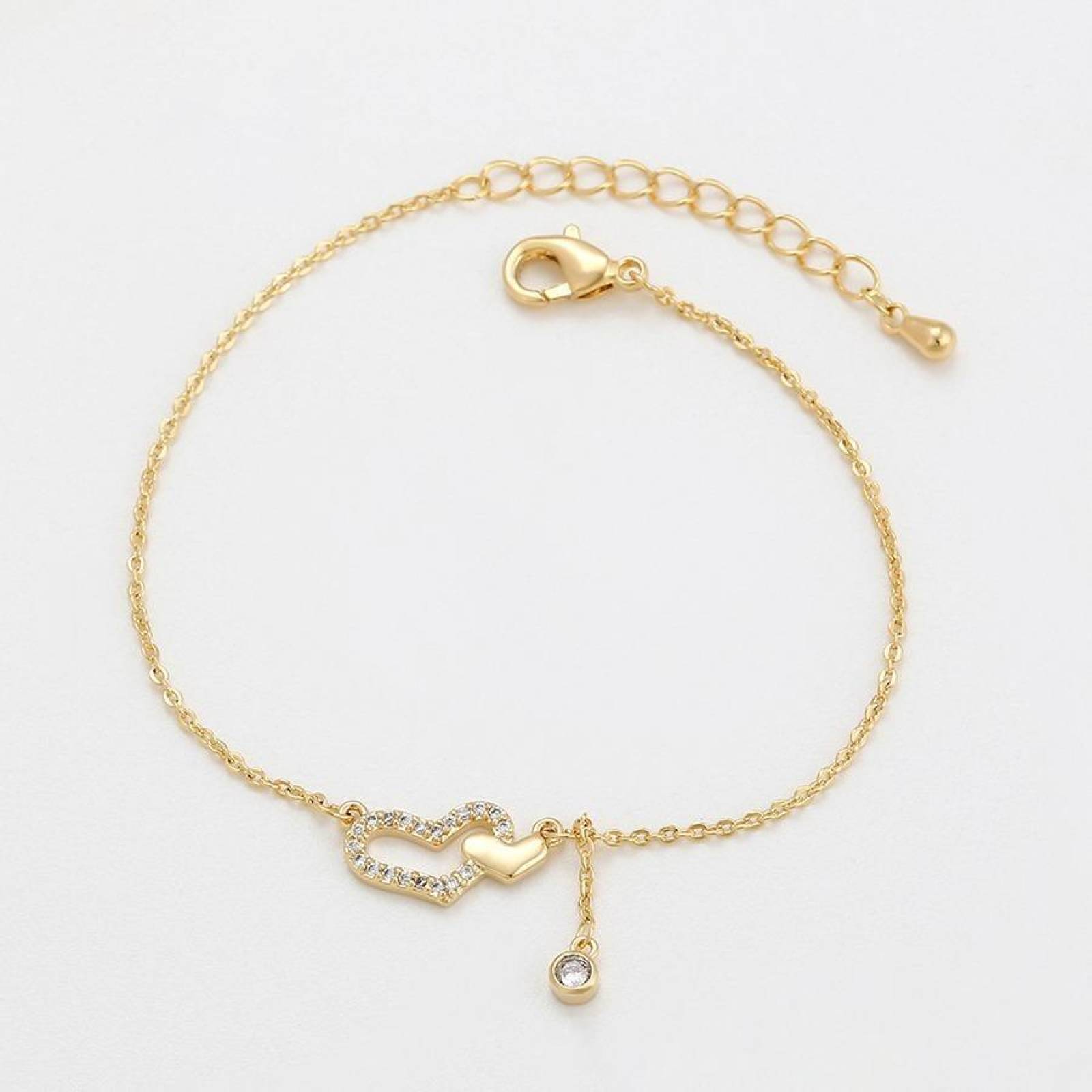 CRISTAL AMOR - Pulsera Corazones Entrelazados Cristal Oro 14k Laminado 