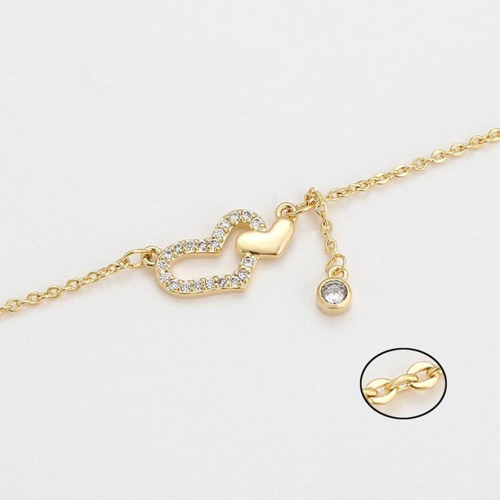 CRISTAL AMOR - Pulsera Corazones Entrelazados Cristal Oro 14k Laminado 