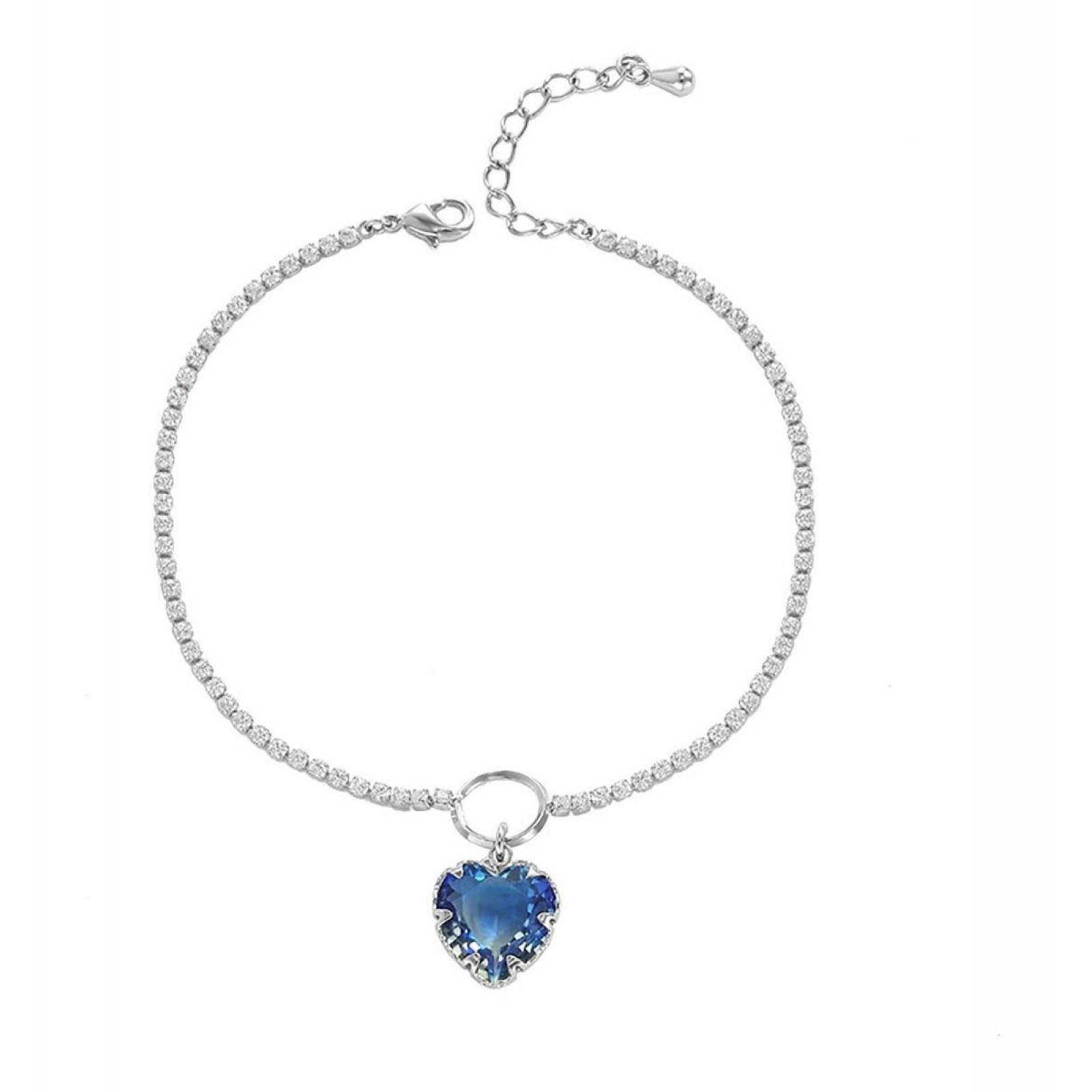 CRISTAL AMOR - Pulsera Corazon Churumbela Cristales Oro 14k Laminado Azul 20 cm