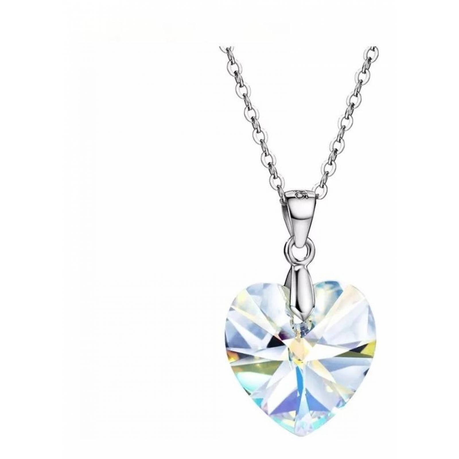 CRISTAL AMOR - Collar Corazón Cristal Plata Italiana 925  Blanco tornasol