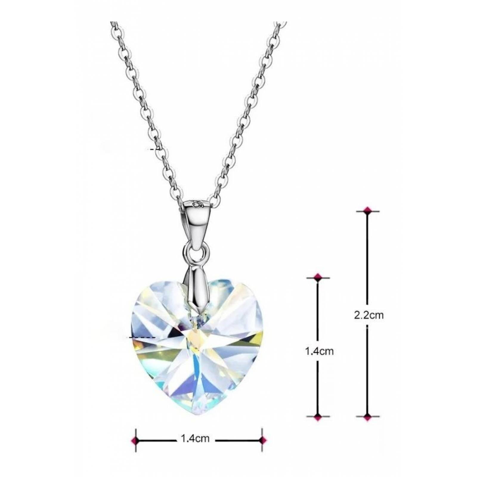 CRISTAL AMOR - Collar Corazón Cristal Plata Italiana 925  Blanco tornasol