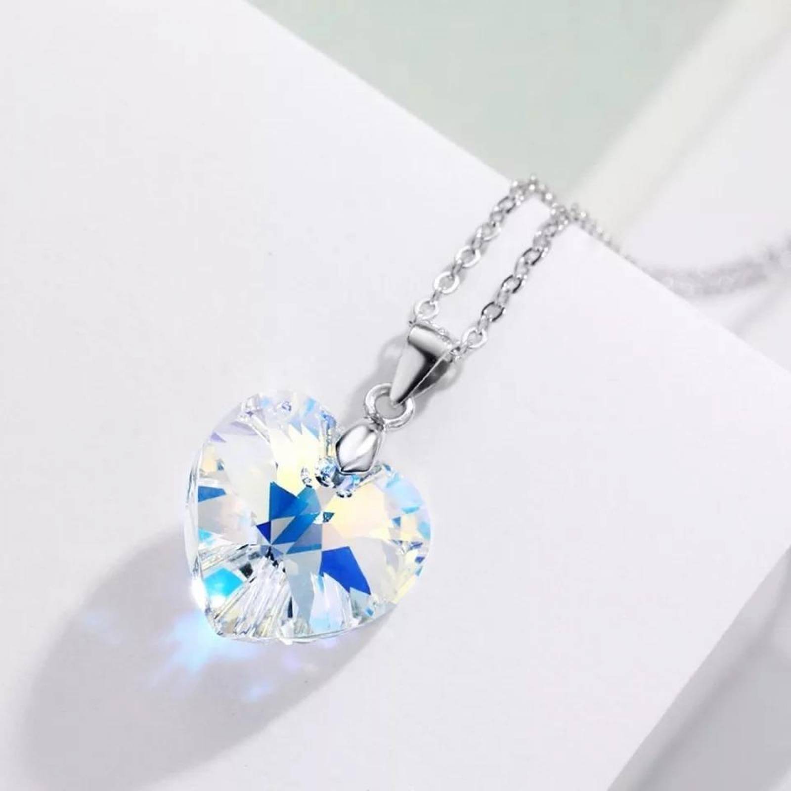 CRISTAL AMOR - Collar Corazón Cristal Plata Italiana 925  Blanco tornasol