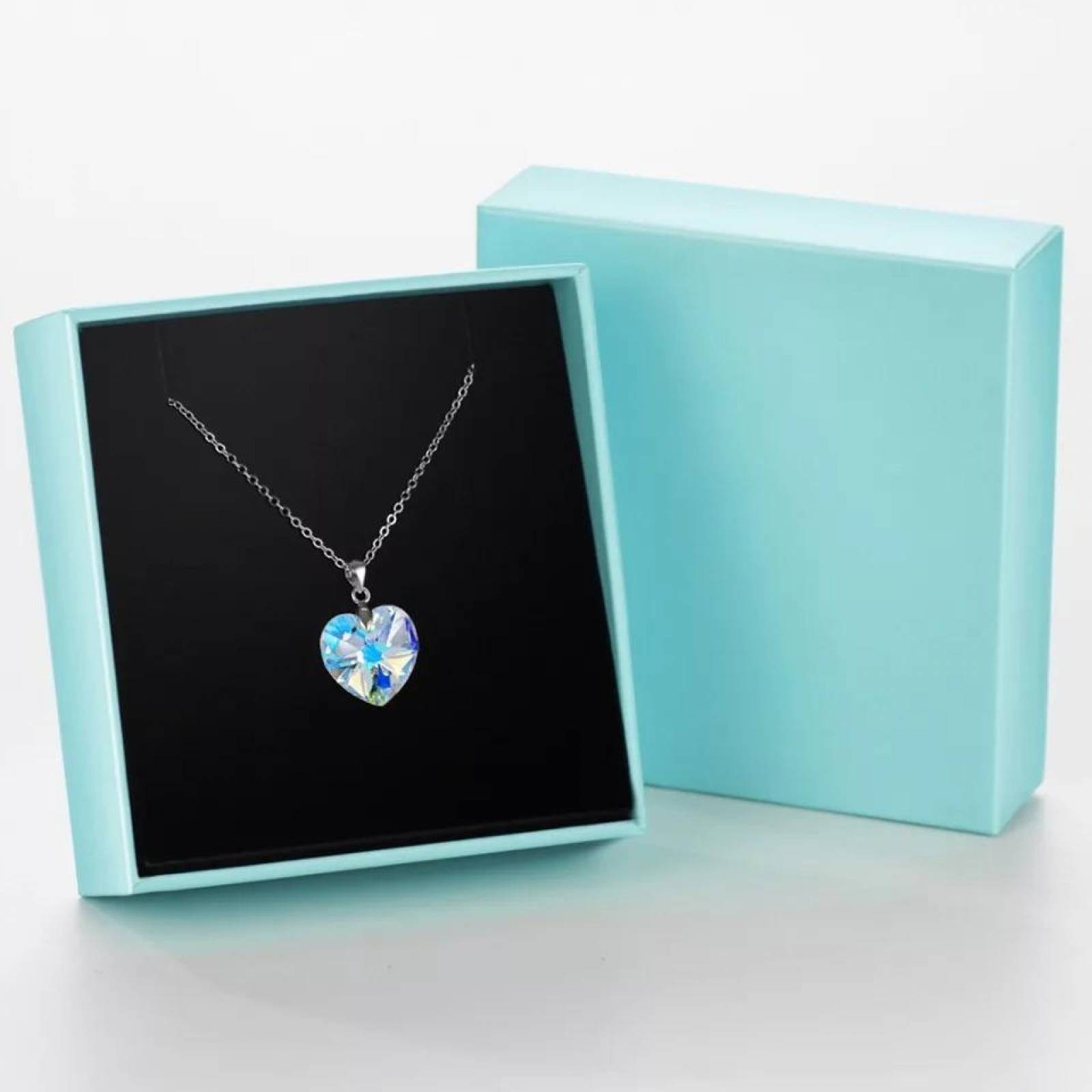 CRISTAL AMOR - Collar Corazón Cristal Plata Italiana 925  Blanco tornasol