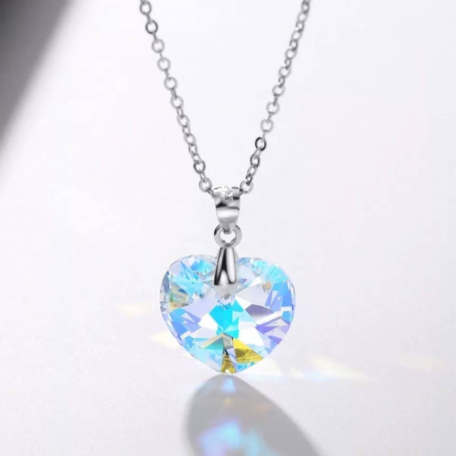 CRISTAL AMOR - Collar Corazón Cristal Plata Italiana 925  Blanco tornasol