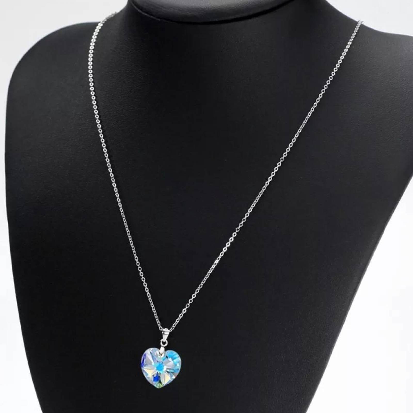 CRISTAL AMOR - Collar Corazón Cristal Plata Italiana 925  Blanco tornasol