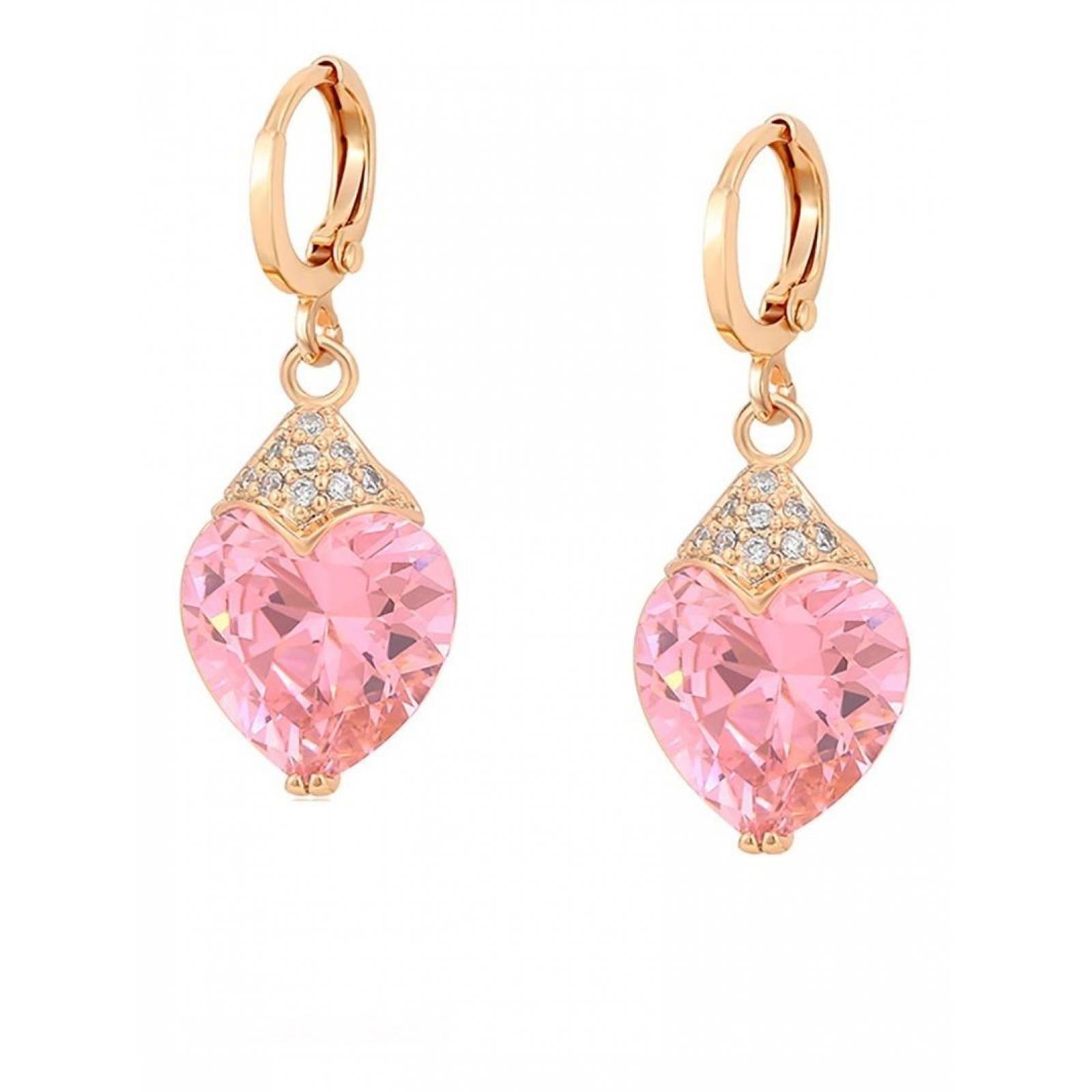 CRISTAL AMOR - Aretes Corazón De Cristales Oro Laminado 18k Rosa