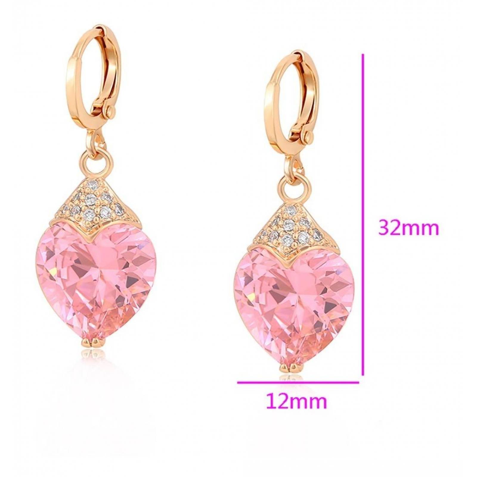 CRISTAL AMOR - Aretes Corazón De Cristales Oro Laminado 18k Rosa