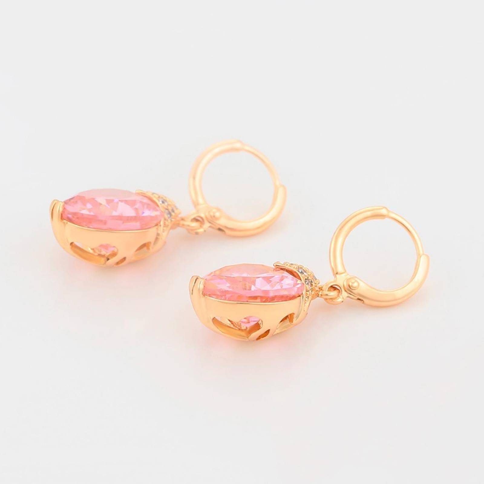 CRISTAL AMOR - Aretes Corazón De Cristales Oro Laminado 18k Rosa