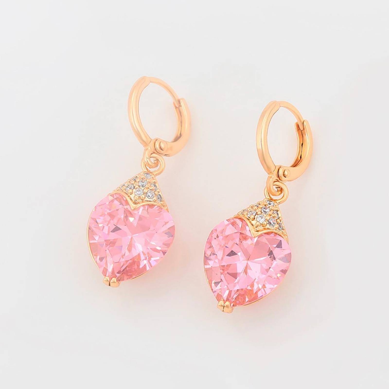 CRISTAL AMOR - Aretes Corazón De Cristales Oro Laminado 18k Rosa