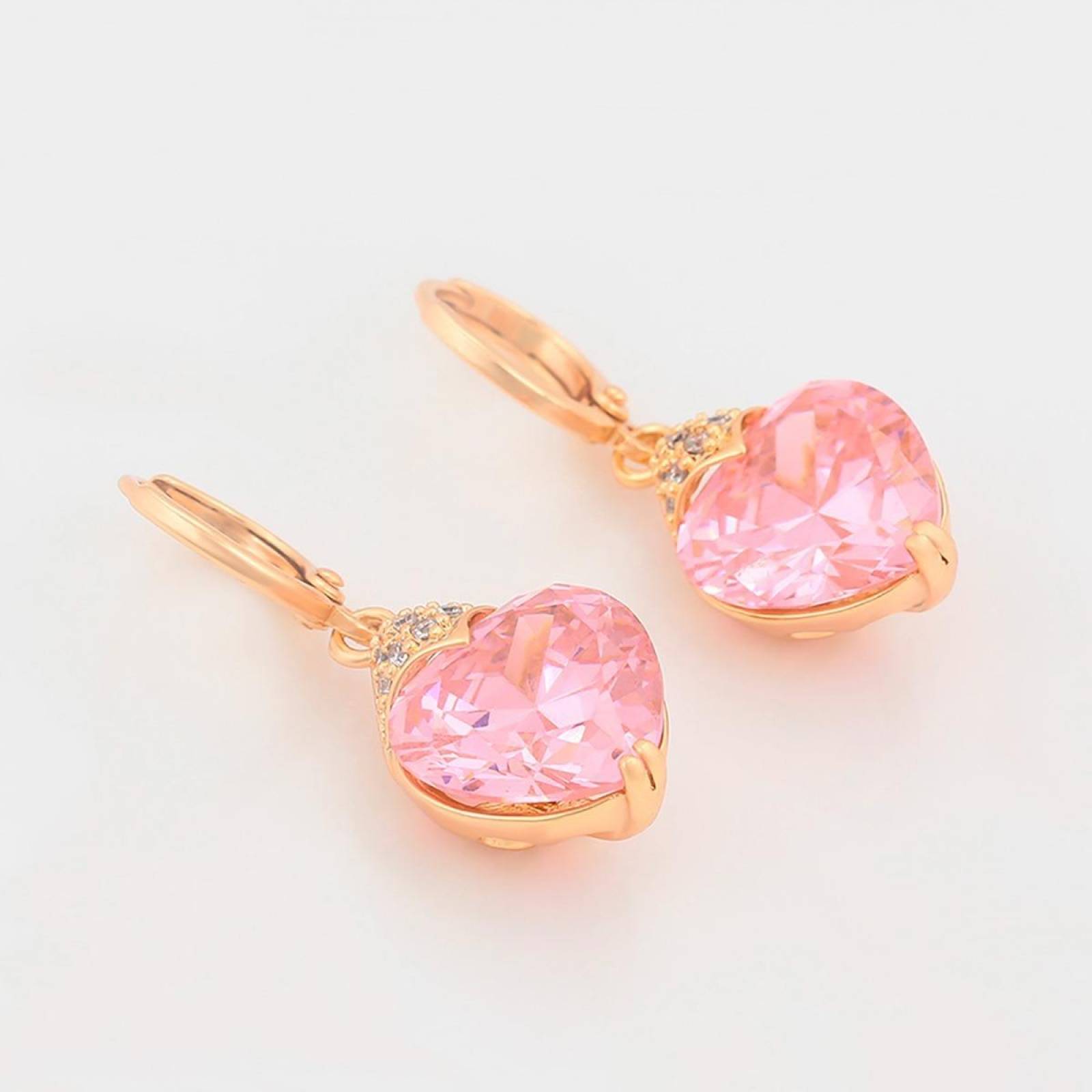 CRISTAL AMOR - Aretes Corazón De Cristales Oro Laminado 18k Rosa