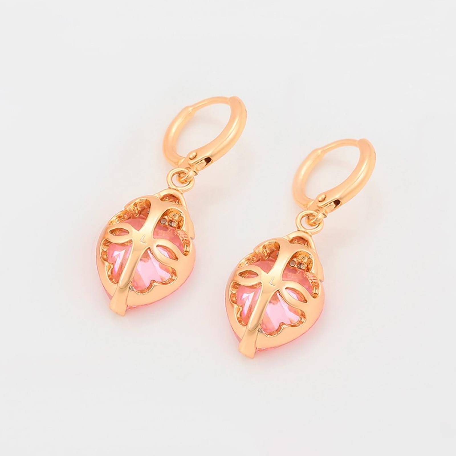 CRISTAL AMOR - Aretes Corazón De Cristales Oro Laminado 18k Rosa