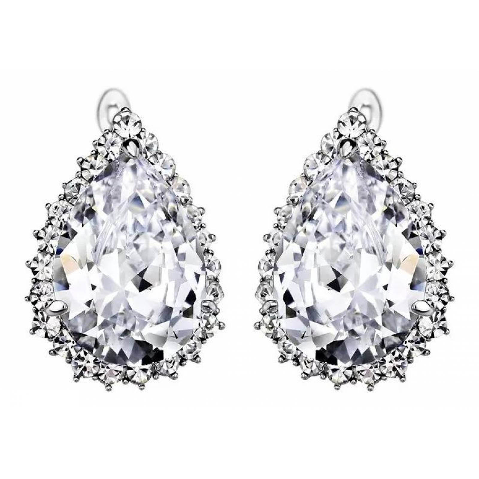 CRISTAL AMOR - Aretes Vintage Gota Cristales Elements Oro 14k Laminado Blanco