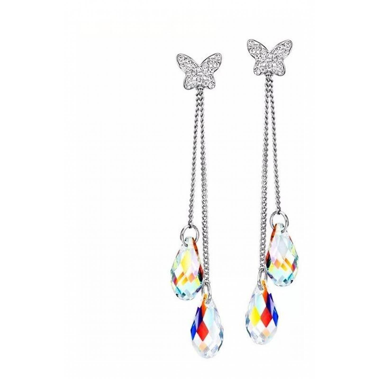 CRISTAL AMOR - Aretes Largos Mariposa con Cristales Oro 18k Laminado 