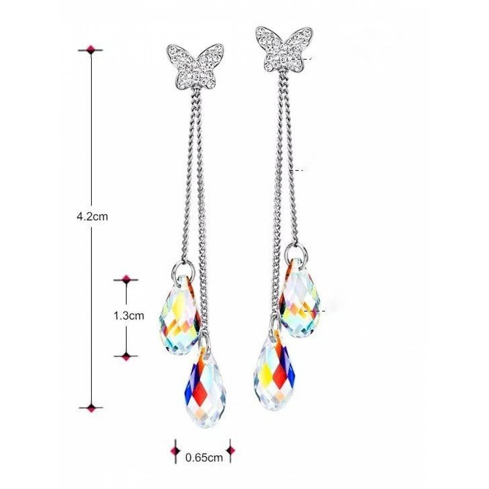 CRISTAL AMOR - Aretes Largos Mariposa con Cristales Oro 18k Laminado 