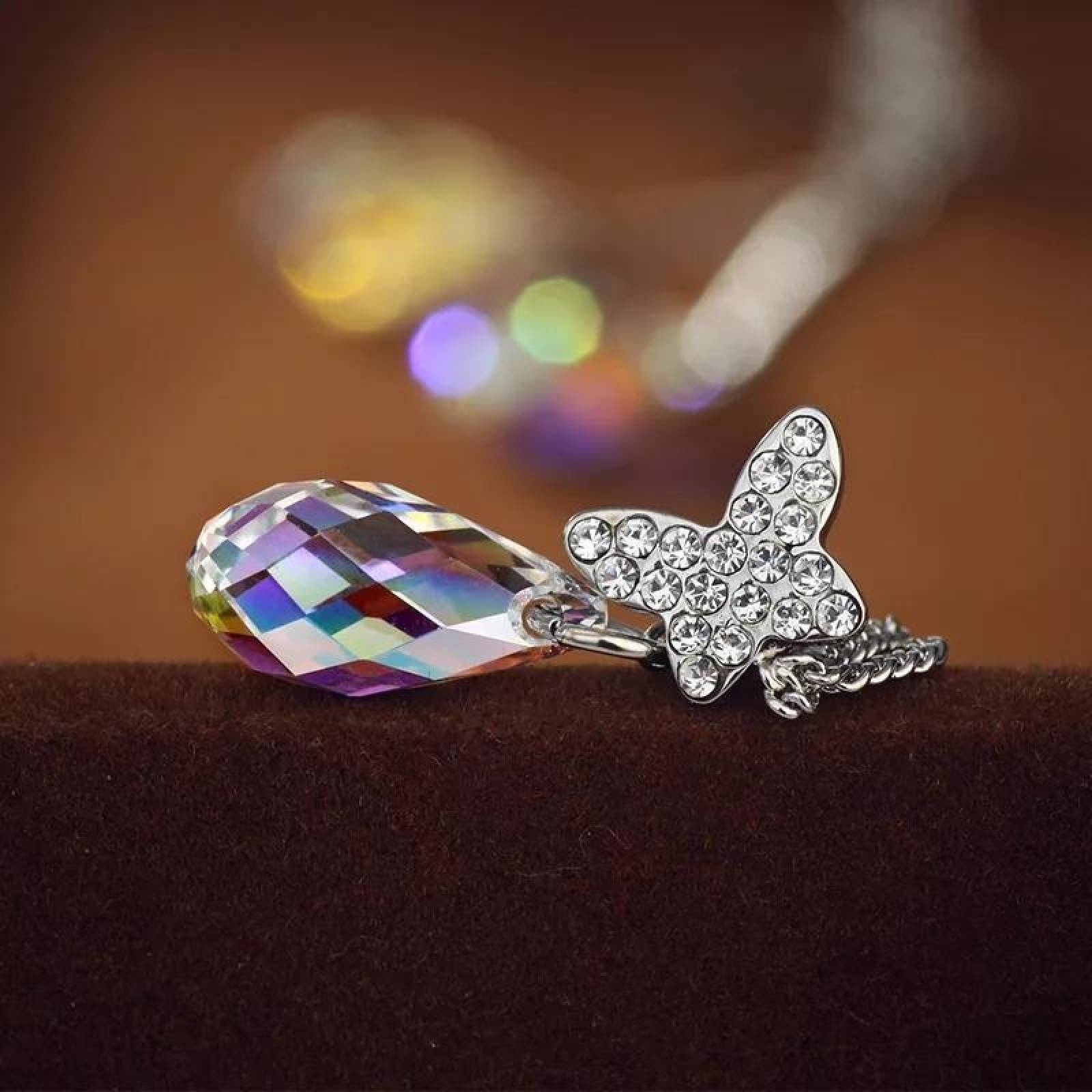 CRISTAL AMOR - Aretes Largos Mariposa con Cristales Oro 18k Laminado 