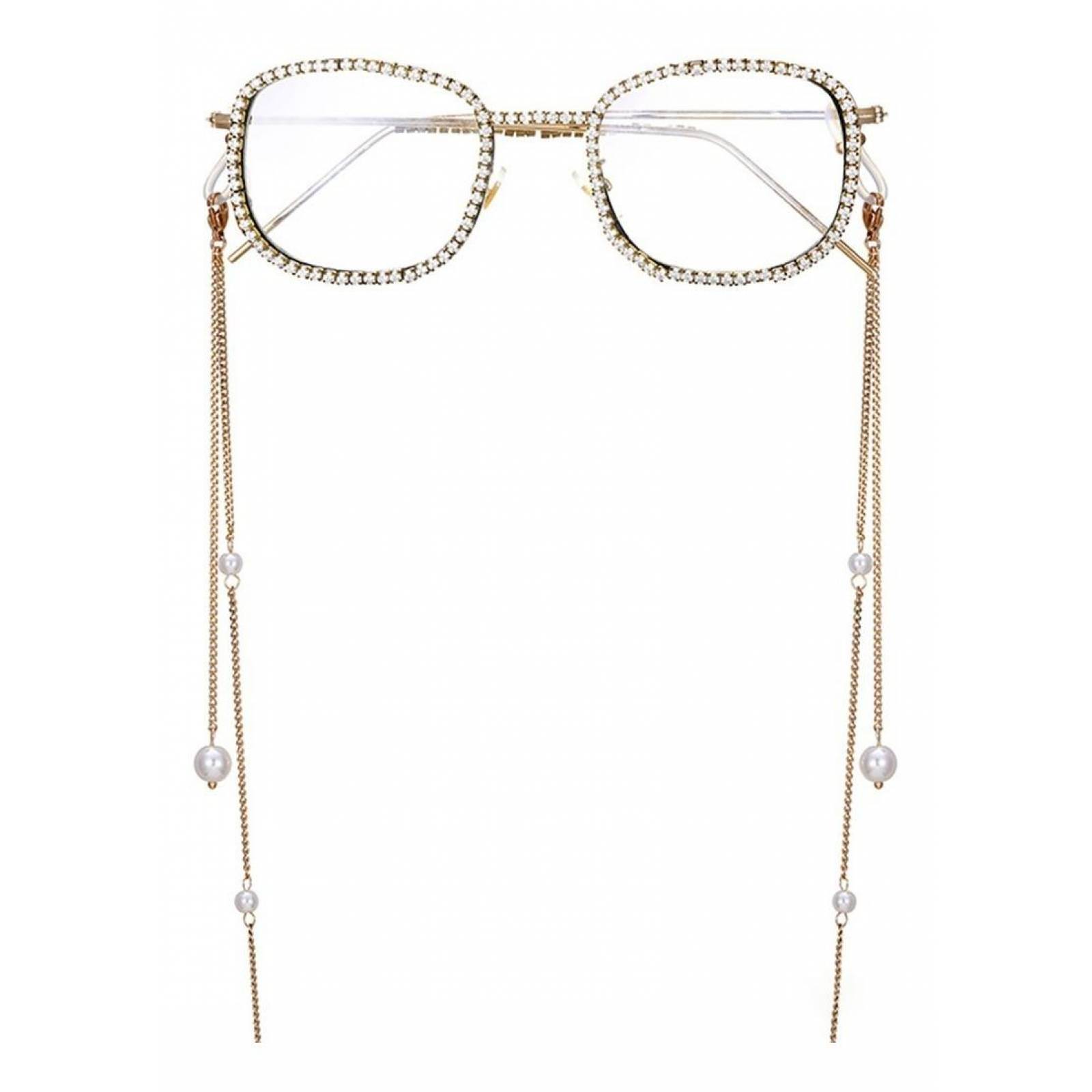 CRISTAL AMOR - Cadena Perla Lentes Cubrebocas Gafas Oro Laminado 14k 