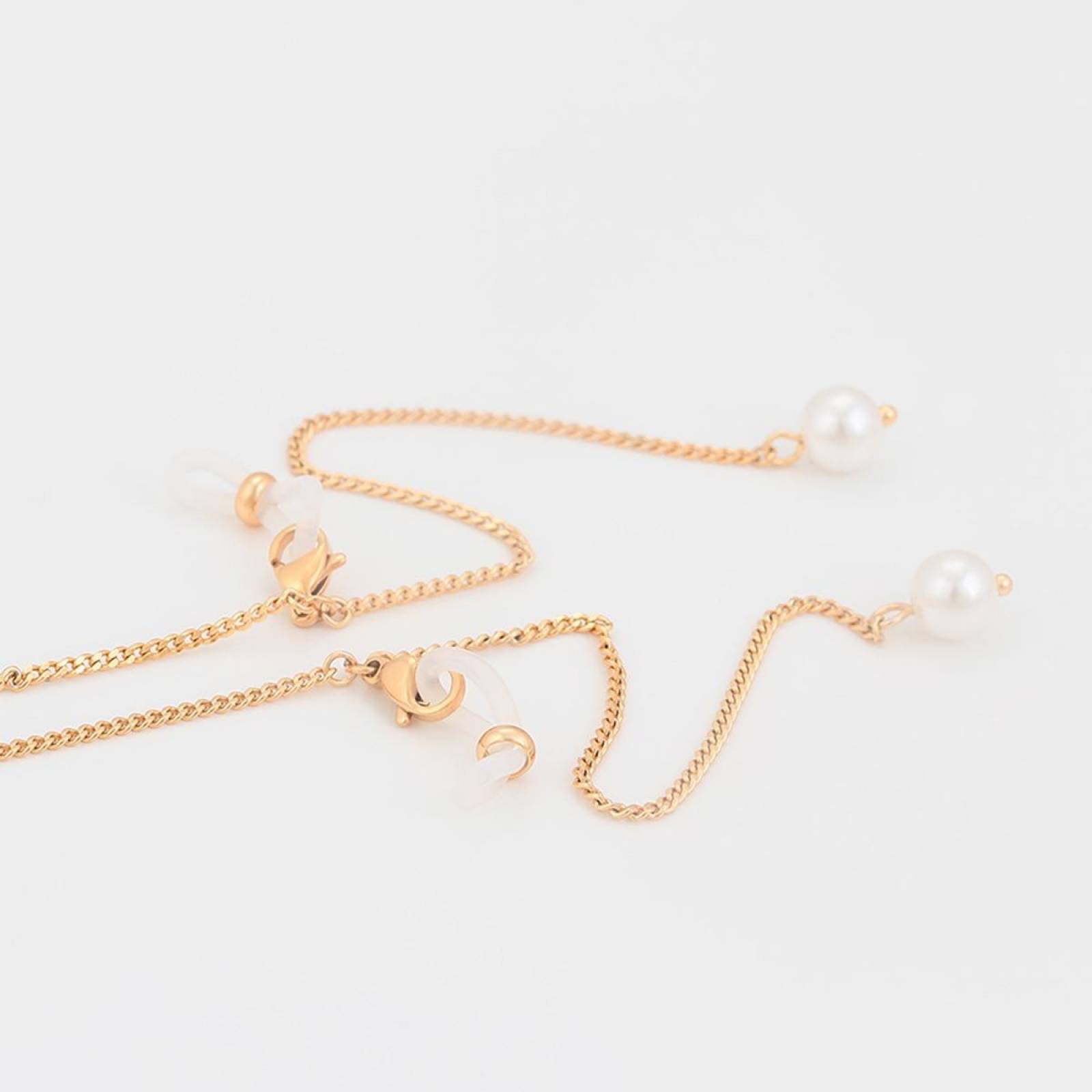 CRISTAL AMOR - Cadena Perla Lentes Cubrebocas Gafas Oro Laminado 14k 