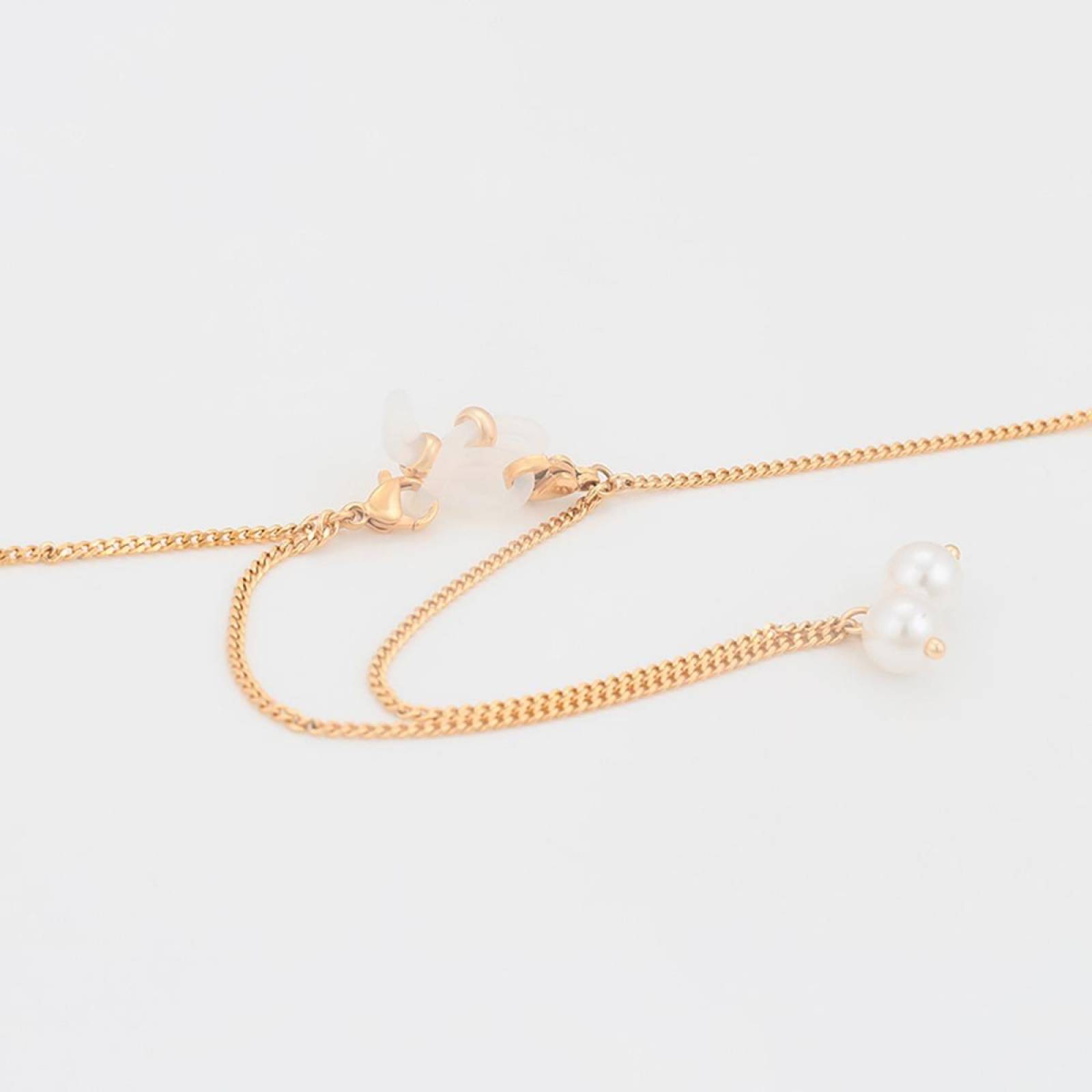 CRISTAL AMOR - Cadena Perla Lentes Cubrebocas Gafas Oro Laminado 14k 