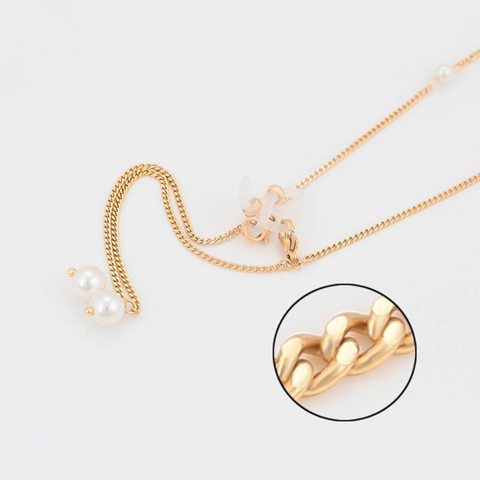 CRISTAL AMOR - Cadena Perla Lentes Cubrebocas Gafas Oro Laminado 14k 