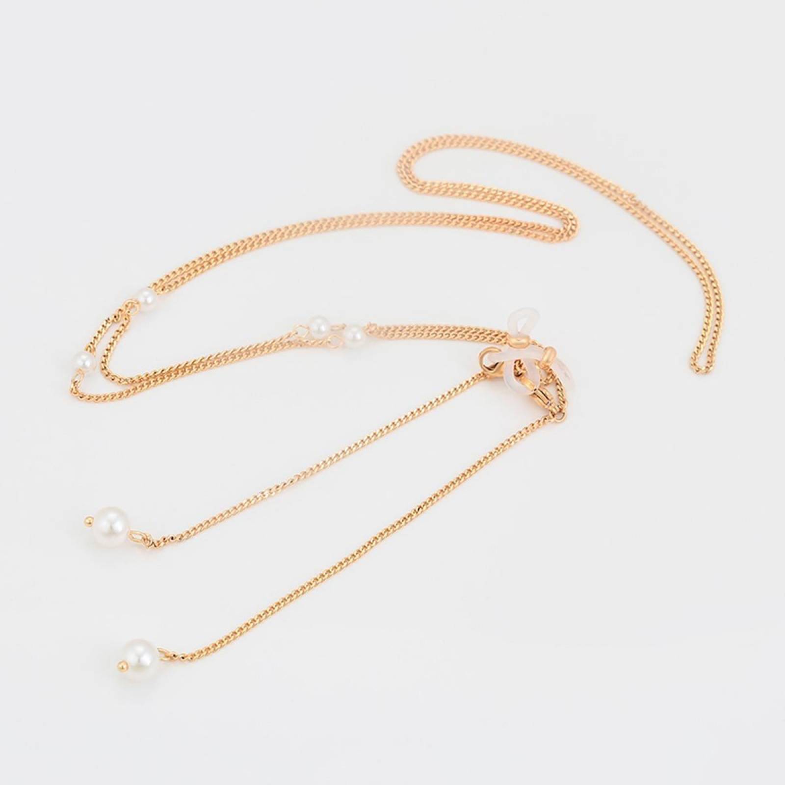 CRISTAL AMOR - Cadena Perla Lentes Cubrebocas Gafas Oro Laminado 14k 