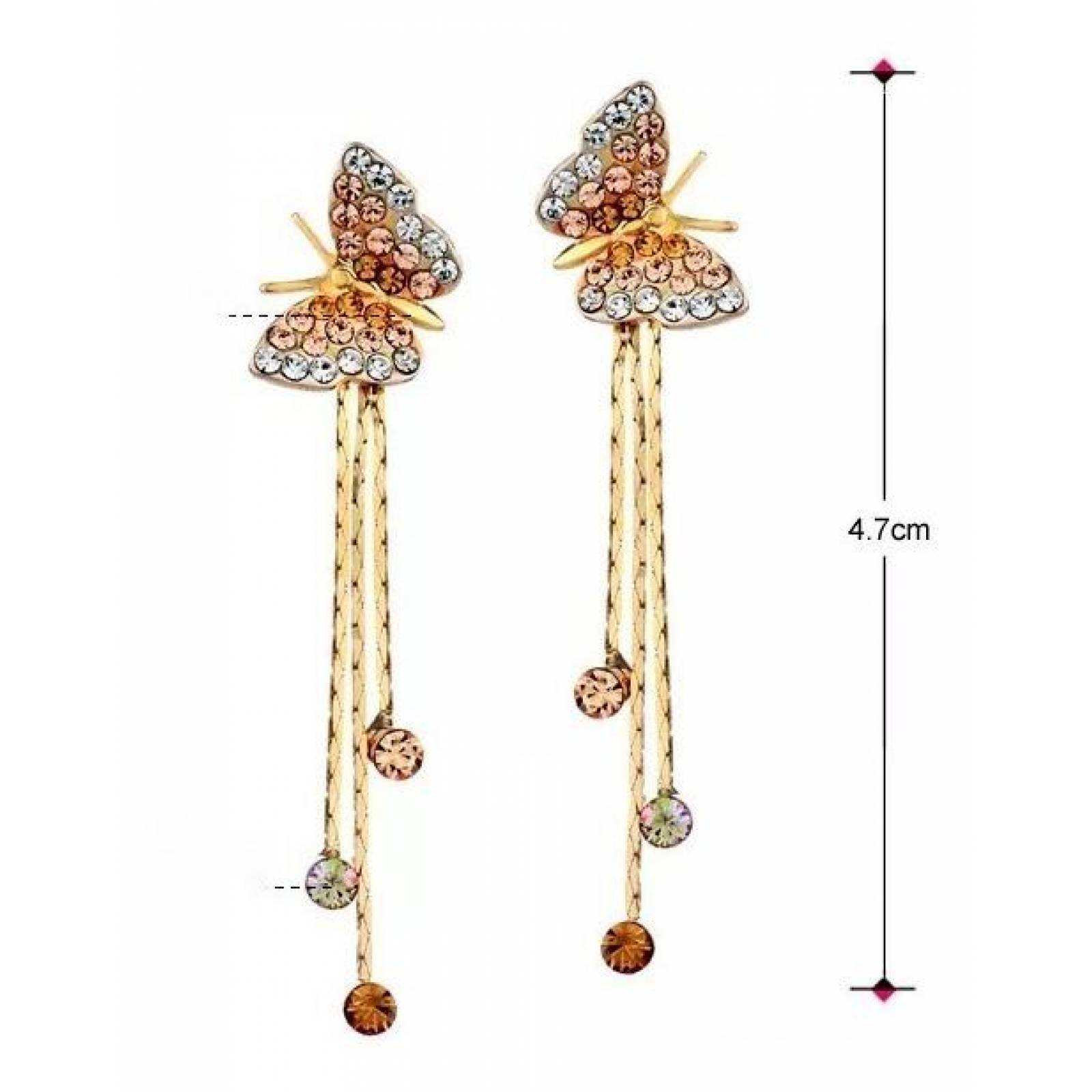 CRISTAL AMOR - Aretes Largos De Mariposa Cristales Oro 18k Laminado