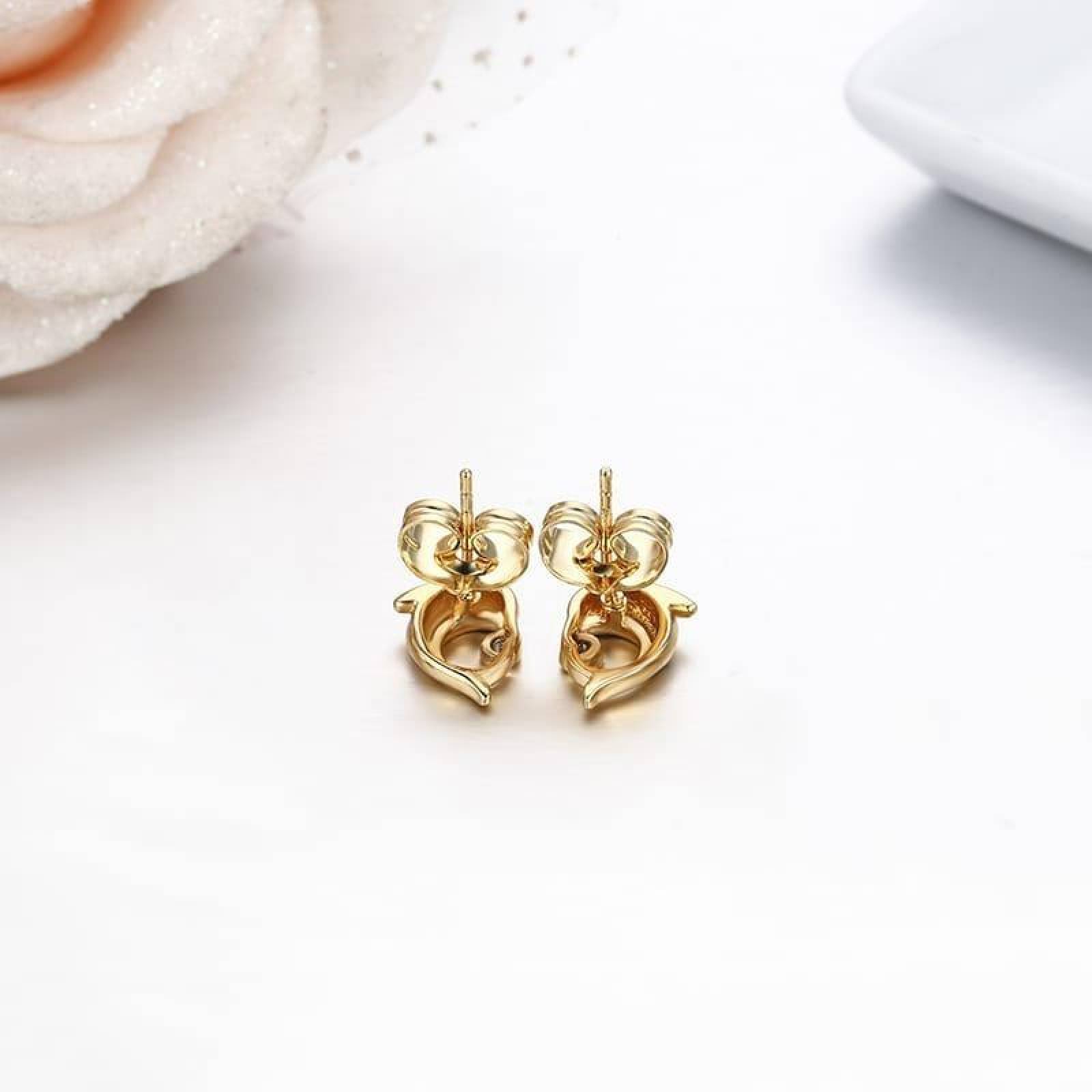 CRISTAL AMOR - Aretes Broquel Delfin Cristal Cristal Oro 14k Laminado Azul