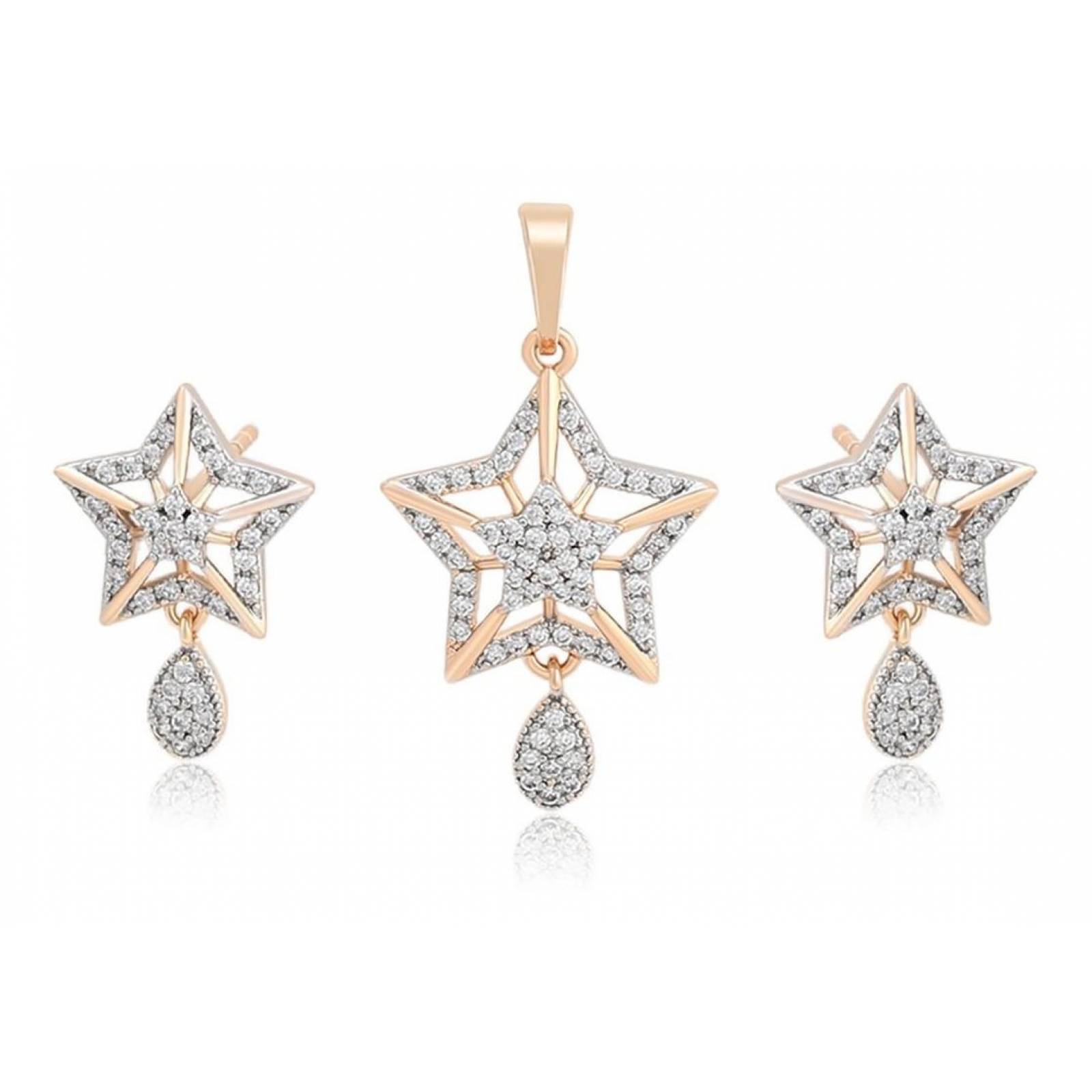 CRISTAL AMOR - Collar Y Aretes Estrella Cristales Oro 18k Laminado 