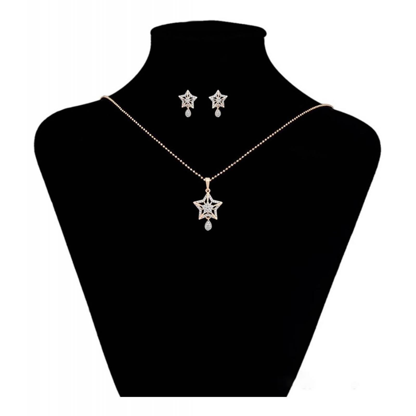 CRISTAL AMOR - Collar Y Aretes Estrella Cristales Oro 18k Laminado 