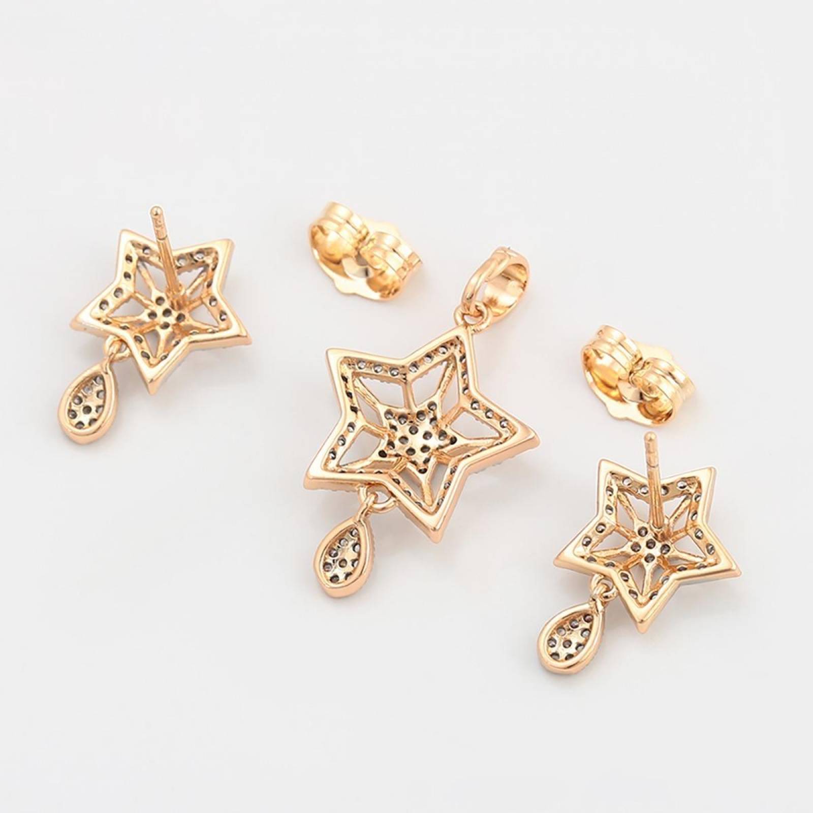 CRISTAL AMOR - Collar Y Aretes Estrella Cristales Oro 18k Laminado 