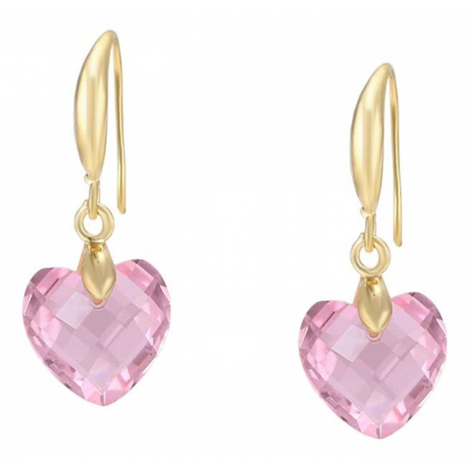 CRISTAL AMOR - Aretes Corazon Cristal Cristal Rosa Oro 14k Laminado 