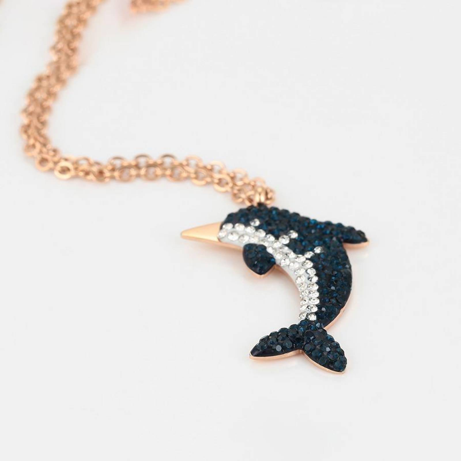 CRISTAL AMOR - Collar Delfín Cristales Oro Rosa 14k Laminado